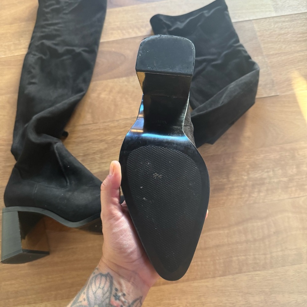 Zara Thigh High suede stacked heel boots - Picture 13 of 13
